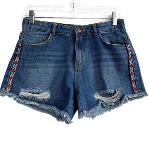 ZARA Girl's Denim Jeans Blue Distressed Coachella Shorts Size 13/14